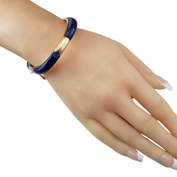 14 Karat Yellow Gold and Lapis Lazuli Bangle Bracelet #21343 - Picture 7 of 8